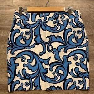 Merona white and blue floral print linen blend pencil short skirt size 6